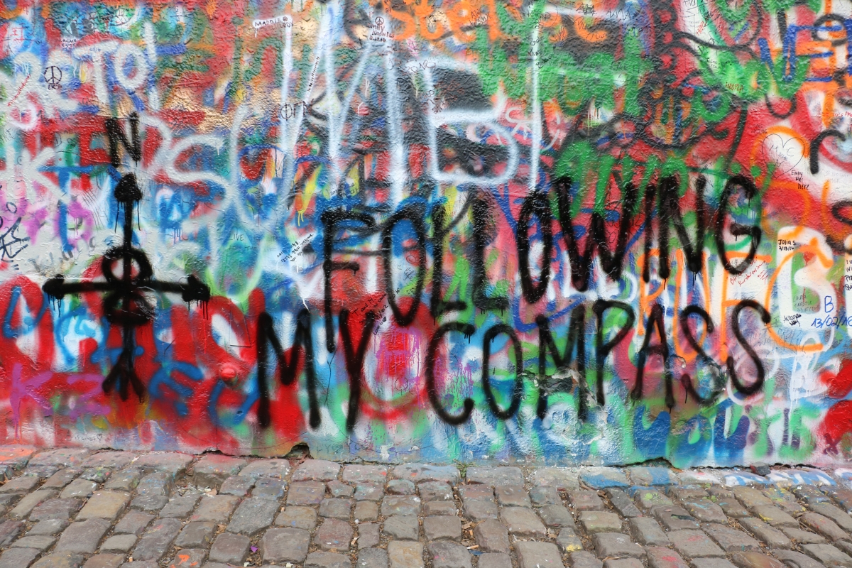 Following my compass at the John Lennon Wall  